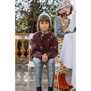 Dětská móda Dětský kardigan Tinycottons FLOWERS CARDIGAN AW25.101 hnědá 89X, vel. 140
