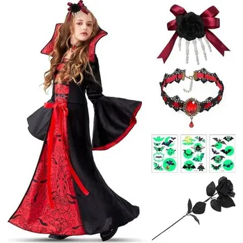 Karnevalový kostým Halloweenský kostým pro dívky, strašidelný halloweenský upírský kostým pro děti, sada upírského