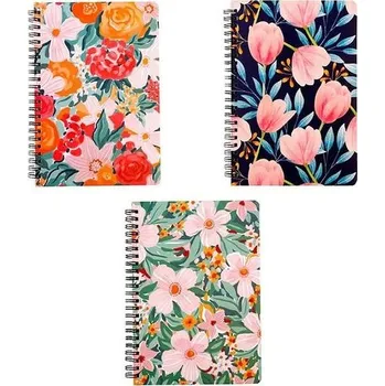 Diář WooFree 3dílný spirálový poznámkový blok A5, 80 listů, květinový vzor, diáře na studium a poznámky