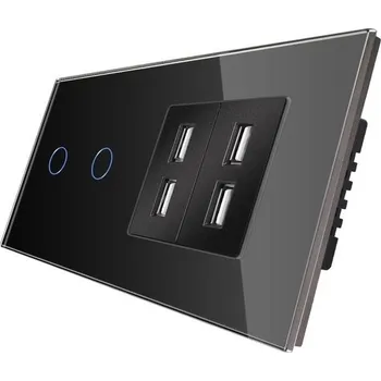 Dotykový vypínač CNBINGO se 4 USB porty 2,4 A - Dvojitý dotykový vypínač se skleněným rámem a