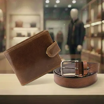 Peněženka Luxusni pánská kožená peněženka hnědá premium kůže Master Pragati Excelent GTI A-18L-45 + pánský opasek