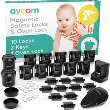 Dětský bezpečnostní prvek Aycorn Magnetický zámek na skříňky a dětská pojistka na troubu Aycorn - Dětská pojistka na zásuvky a Černá