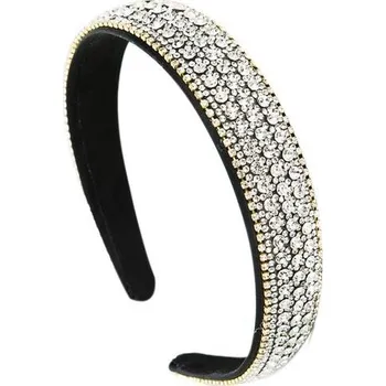 Čelenka Vintage křišťálové kamínkové čelenky s třpytivými stříbrnými diamanty, sametová polstrovaná široká