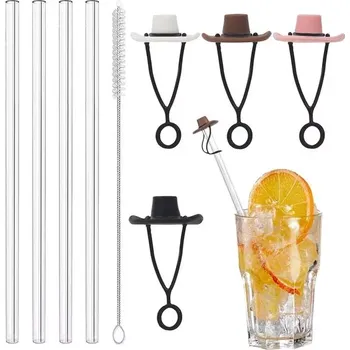 Balení 4 kovbojských víček s brčky, silikonová víčka s brčky, příslušenství k kelímkům se 4