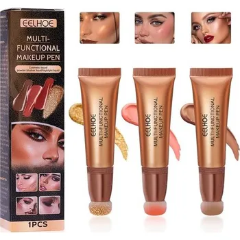 3 krémové konturovací tyčinky s polštářkovým aplikátorem, tekutá tvářenka na konturování v tyčince,