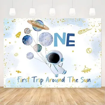 APROPHIC Chlapec První cesta kolem Slunce Narozeninové pozadí Vesmírný banner k 1. narozeninám