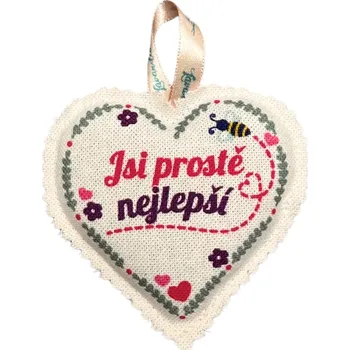 Lavandia Vonné srdíčko k zavěšení Jsi prostšě nejlepší (Lavandia Levandulová farma Vonné srdíčko k zavěšení s BIO levandulí na látce z plně recyklované bavlny. Motiv Jsi prostě nejlepší.)