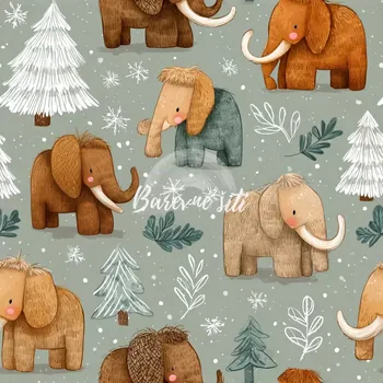 Teplákovina, Mamutíci v zimě (E) 0,53m/ks (Kvalitní teplákovina Bella)