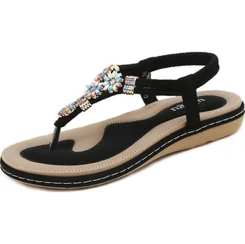 Dívčí zimní obuv Dámské letní sandály, bohémské žabky, s kamínky, velikost 36-42, Černá 197., 38 EU