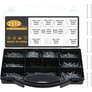 Hřebík Sada hřebíků Gueenky 2510 kusů, ocelové hřebíky 12–63 mm, drátěné hřebíky, hřebíky na zeď, hřebíky