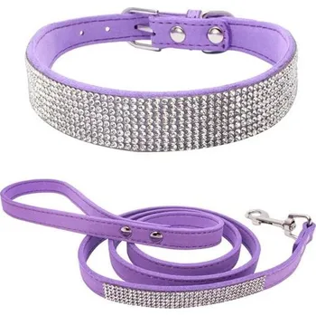 Obojek pro psa Yiwong obojek s kamínky + vodítko, fialové