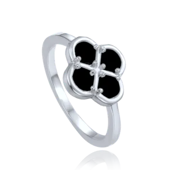 Souprava šperků MINET Stříbrný prsten čtyřlístek s černou perletí vel. 52