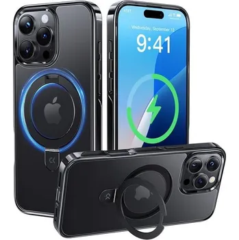 Pouzdro na mobilní telefon Originální titanově černé pouzdro CASEKOO pro iPhone 16 Pro s MagSafe a neviditelným stojánkem