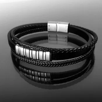 Náramek Exkluzivní pánský náramek z kůže a oceli, balený v dárkové krabičce č. 1346
