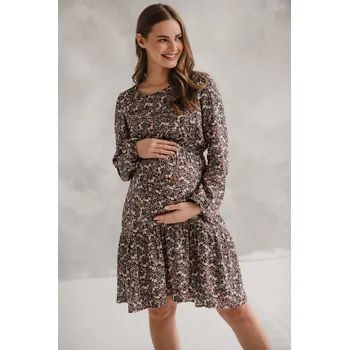 Těhotenské šaty Těhotenské, kojící šaty dl.rukáv, Lovely Dress Black with Flowers