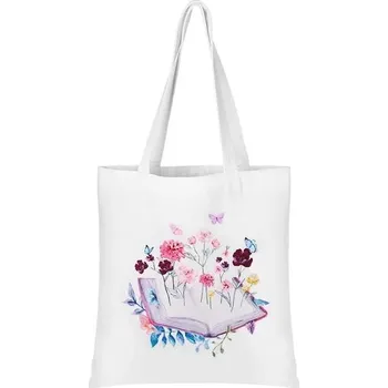Kabelka Dámská plátěná taška Oyachic s květinovým vzorem – Plátěná taška s motivem knihy – Látková taška –