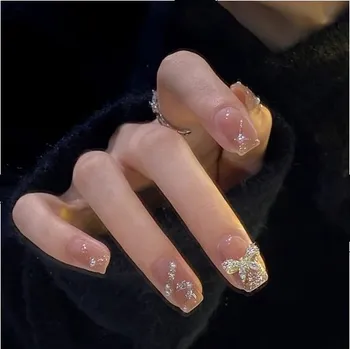 Umělé nehty, umělé nehty, akrylové nehty k nalepení, 24 ks pro ženy a dívky (modrá mlhovina)