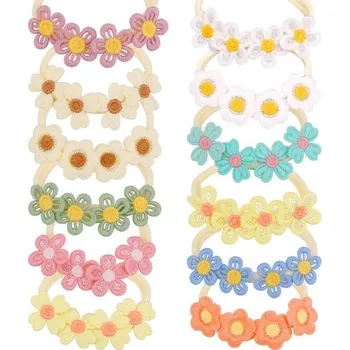 Čelenka 12 ks dětských květinových čelenek, 12 vzorů elastických vlasových pásků pro miminka, květinové