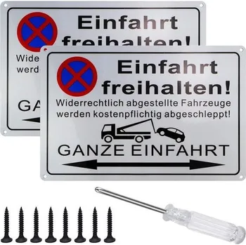 Značky „Udržujte příjezdovou cestu volnou“ – 2 kusy, hliník 30 x 20 cm, značky zákazu stání s 1