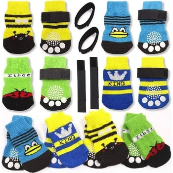 Obleček pro psa N/A/ 4 páry protiskluzových psích ponožek s nastavitelnými popruhy, měkká gumová podrážka s