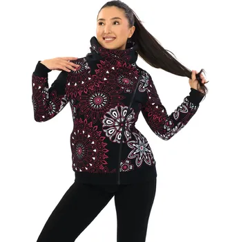 Dámská mikina Himalife Hřejivá mikina na zip s maxi límcem Sari - černá s červenou Velikost: 4XL - Móda pro plnoštíhlé, Oblečení nadměrné velikosti