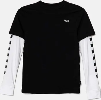Dětské bavlněné tričko s dlouhým rukávem Vans BY LONG CHECK TWOFER VN0A49OYBLK1 černá 99X, vel. 129-139.5