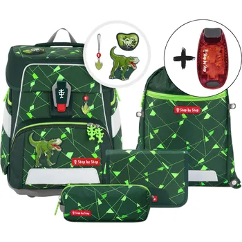 Školní aktovka Step by Step SPACE SHINE Dino Night Tyro – 5dílný set, AGR certifikát + DÁREK ZDARMA