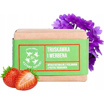 Mýdlo Přírodní peelingové mýdlo v kostce Cztery Špačci Jahoda+Verbena 110g