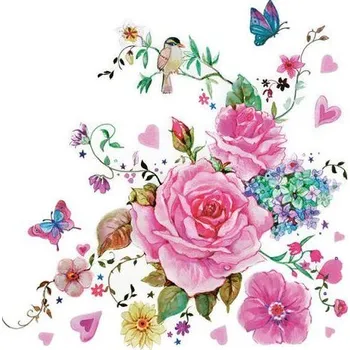 Papírový ubrousek Ubrousky DAISY L (20ks) Drawn Roses with Butterflies [A]