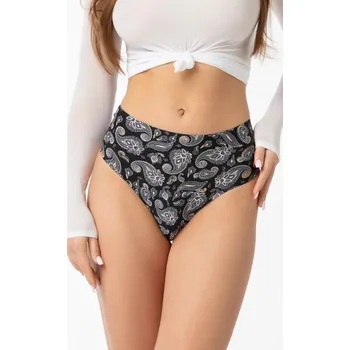 Dámské spodní prádlo Dámské černé maxi string tanga s Paisley vzorem - Julimex, černá vzor M i10_P74649_1:519_2:91_