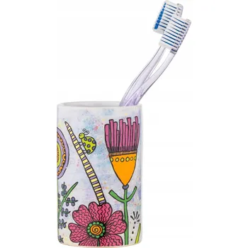 Držák na kartáček BAREVNÝ KELÍMEK NA KARTÁČKY do KOUPELNY - květinový vzor