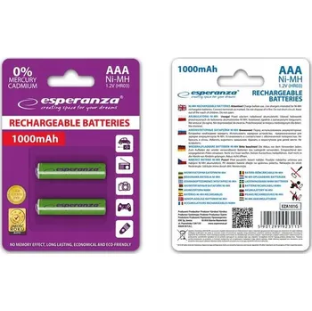 Článková baterie Nikl-metalhydridové (NiMH) Nabíjecí Baterie Esperanza AAA (R3) 1000 mAh 2 ks