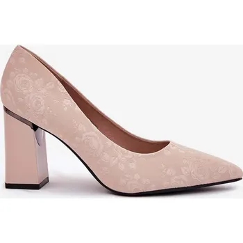 Dámské lodičky Elegantní dámské lodičky na širokém podpatku Vinceza – béžové Velikost: 36