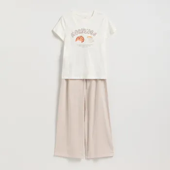 Reserved - Dvoudílná pyžamová souprava s potiskem - kávová - 034HQ-84X - 034HQ-84X-XS