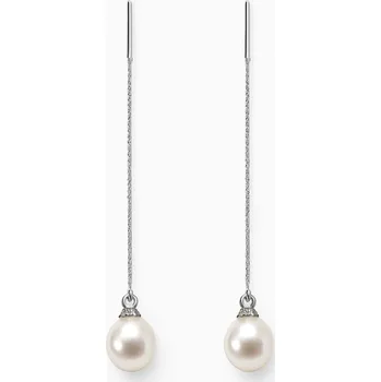 Náušnice Stříbrné visací náušnice s perlou - Bílá