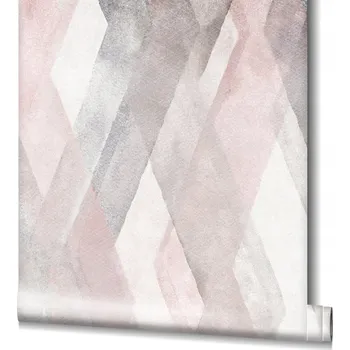 Tapeta GEOMETRICKÁ VINYLOVÁ TAPETA ŠEDO-RŮŽOVÁ, KOSOČTVERCOVÁ TAPETA