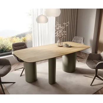 Jídelní stůl DELIFE Jídelní stůl Edge Boot 200x100 keramika Laminam® Sabbia dubová Troa kov titanový efektový povrch