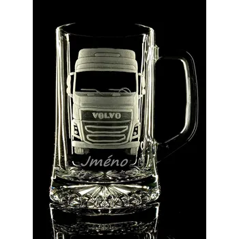 Sklenice půllitr s kamionem Volvo - ručně ryté (broušené) dárek pro kamioňáka s vaším jménem