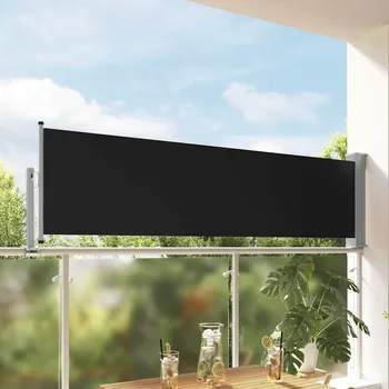 Slunečník Nábytek XL Zatahovací boční markýza / zástěna na terasu 80 x 300 cm černá 48358