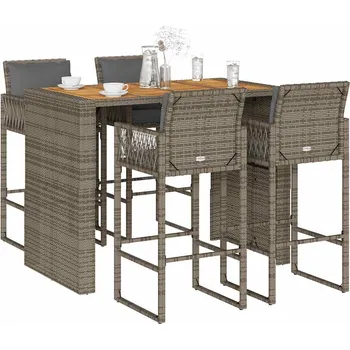 Zahradní sestava zahrada-XL 5dílný zahradní barový set s poduškami šedý polyratan akácie 3328900