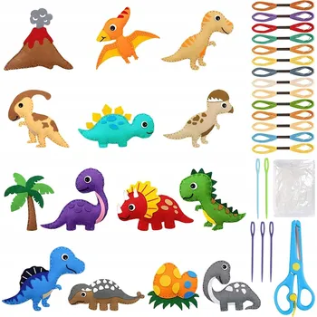 kreativní sada SADA NA ŠITÍ PRO DĚTI PLSTĚNÍ DINOSAUŘI BEZPEČNÁ JEHLA DIY
