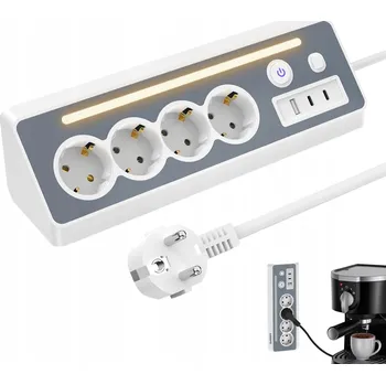 Elektrická zásuvka TROJÚHELNÍKOVÁ ZÁSUVKA 45° S USB LED 4XEU 2XUSBC 1XA DO ROHU STOLU