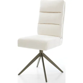 Jídelní židle DELIFE Jídelní židle Pela-Flex bouclé měkký béžová křížová podnož široká titanová barva 360° otočný houpací funkce taštičkové pružiny