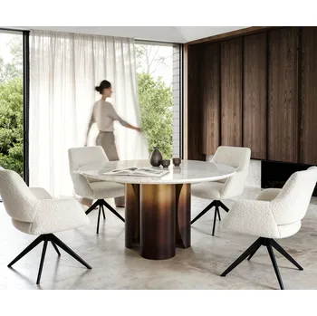 Jídelní stůl DELIFE Jídelní stůl Adenza kulatý 140x140 cm mramor bílá kov zlatý Fusion Finish