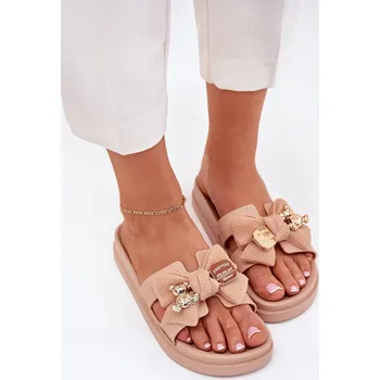 Dámské žabky Dámské Pantofle S Mašlí A Zlatou Broží Černé Lynara 36