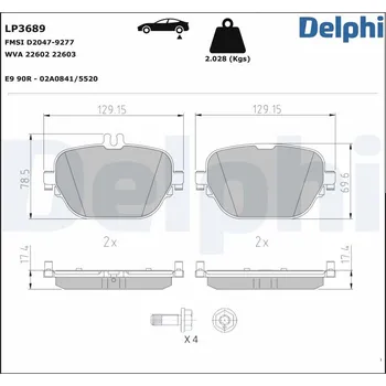 Brzdová destička Sada brzdových destiček, kotoučová brzda DELPHI LP3689