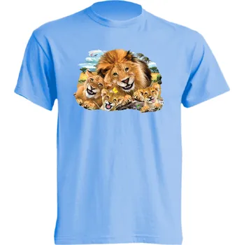 Pánské tričko vtipne_panske_tricko_potisk_lvi_selfie Barva: Sky blue - nebesky modrá, velikost: L