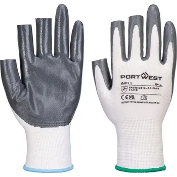 Pracovní oblečení PORTWEST Rukavice A311 Grip 13, nitrilové, bez 3 prstů POR-A311W7RXL XL Bílá/šedá