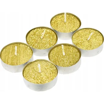 Svíčka Čajové svíčky 6 ks zlaté s glitry