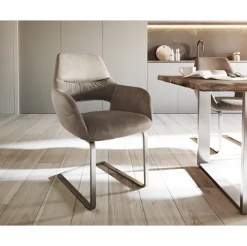 Jídelní židle DELIFE Jídelní židle Yago-Flex s područkami mikrovlákno taupe vintage jídelní židle plochý nerezová ocel taštičkové pružiny